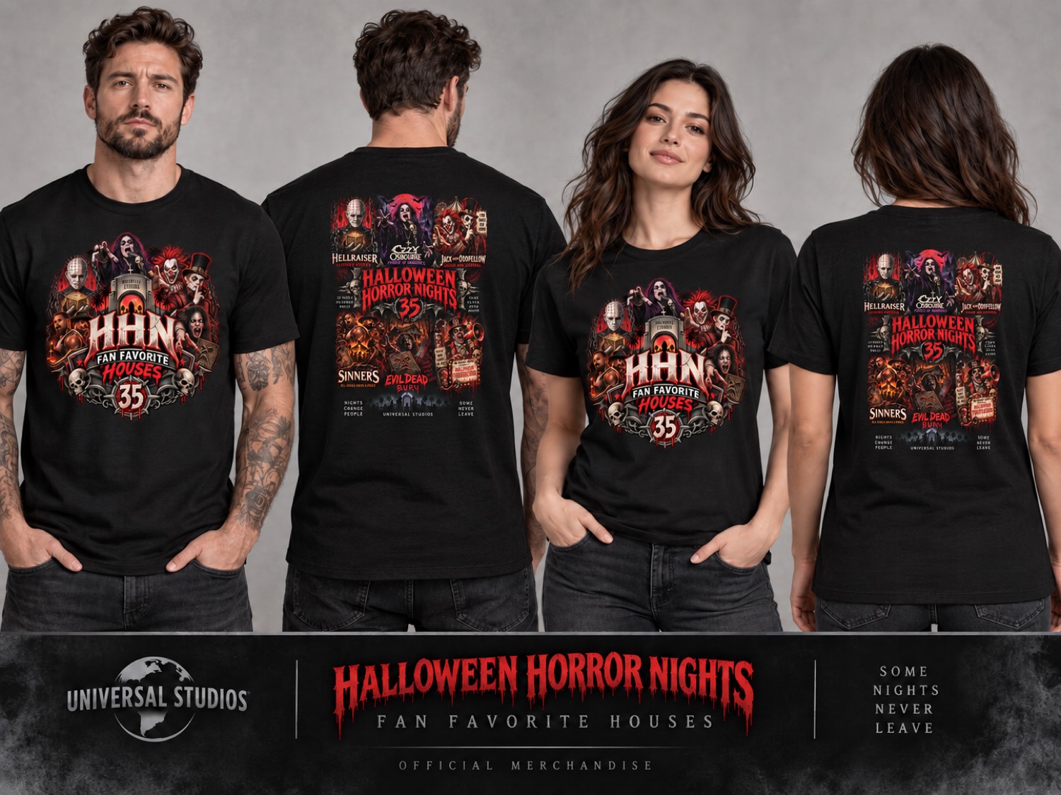 HHN Fan Favorite Houses 35 shirts on models